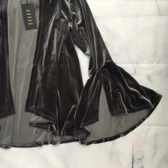 W5 Stretch Velvet Cardigan Jacket Wide Bell Cuff - Picture 2 of 6